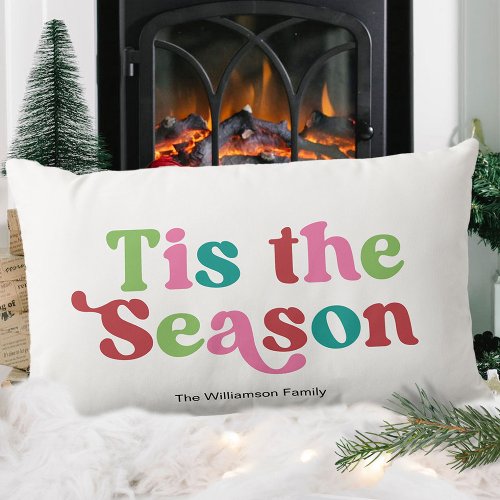 Retro Tis the Season Bright Holiday Christmas Lumbar Pillow