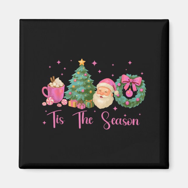 Retro Tis The Season Christmas Santa Jolly Hot Coc Magnet (Front)