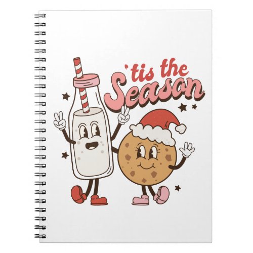 Retro Tis the Season Milk and Cookies Cartoon Notebook