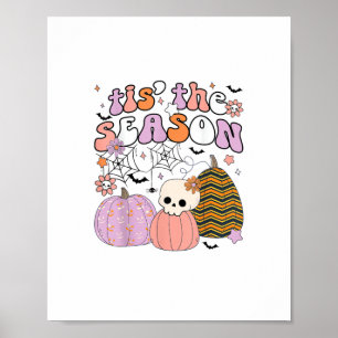 Retro Tis The Season Pumpkin Halloween Skull Spook Poster