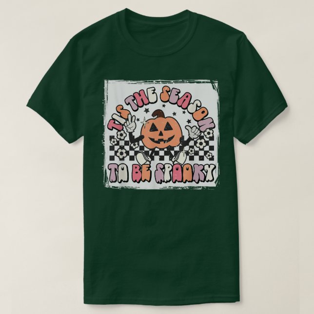 Retro Tis The Season To Be Spooky Floral Pumpkin H T-Shirt (Design Front)