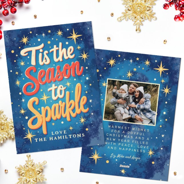 Retro Tis the Season to Sparkle Photo Christmas  Holiday Card (Tis the season to sparkle, Christmas Card)