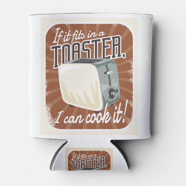Retro Toaster Cooking Humor Can Cooler (Front)