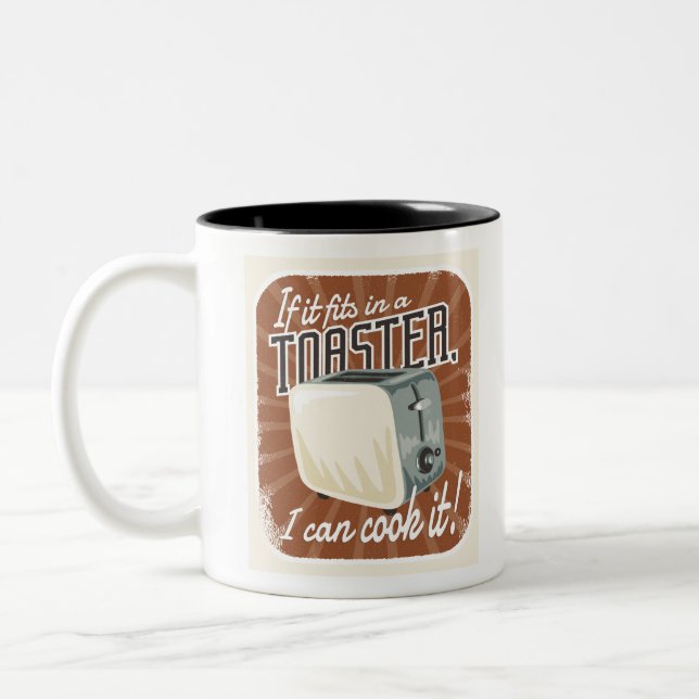 Retro Toaster Cooking Humor Two-Tone Coffee Mug (Left)