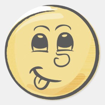 Retro Tongue Emoji Classic Round Sticker by vectortoons at Zazzle