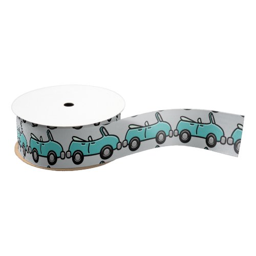 Retro Top_Down Cars Aqua Grosgrain Ribbon