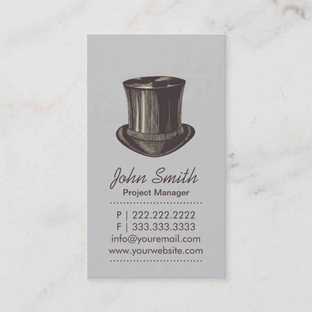 Retro Top Hat Light Gray Business Card (Front)