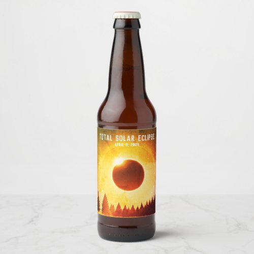 Retro Total solar eclipse April 8 2024 landscape Beer Bottle Label