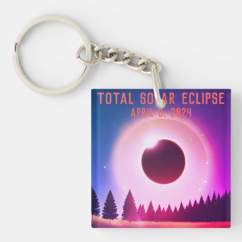 Retro Total solar eclipse April 8 2024 landscape Keychain