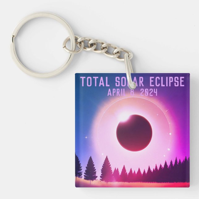 Retro Total solar eclipse April 8, 2024 landscape Keychain (Front)