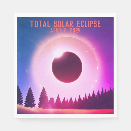Retro Total solar eclipse April 8 2024 landscape Napkins