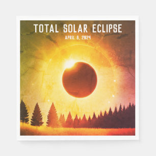Retro Total solar eclipse April 8, 2024 landscape Napkins
