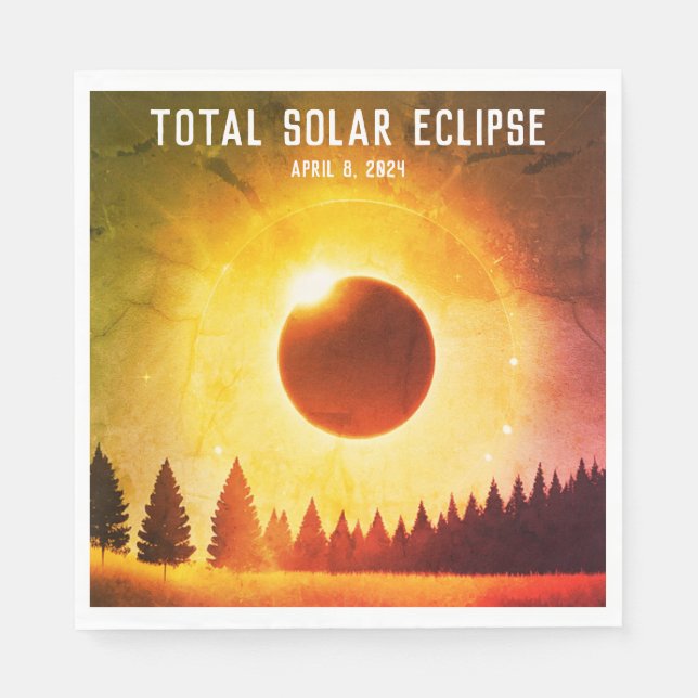 Retro Total solar eclipse April 8, 2024 landscape Napkins (Front)