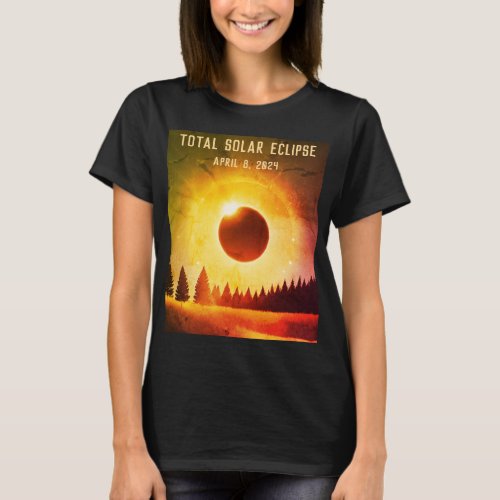 Retro Total solar eclipse April 8 2024 landscape T_Shirt