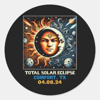 Retro Total Solar Eclipse Comfort Texas Classic Round Sticker