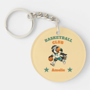 Retro Toucan Basketball Club Personalized Kids Keychain