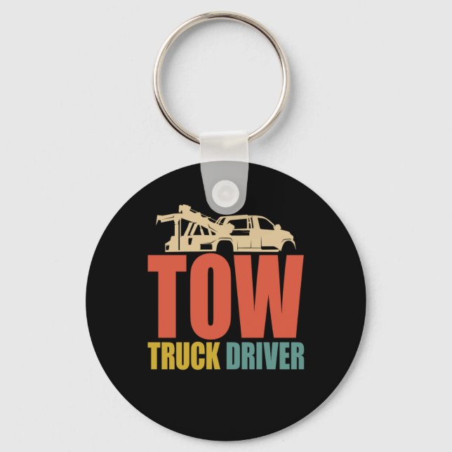 Retro Tow Truck Driver Wrecker Recovery Vehicle Keychain (Front)