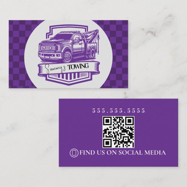 Retro Towing Services Logo QR Code Business Card (Front/Back)