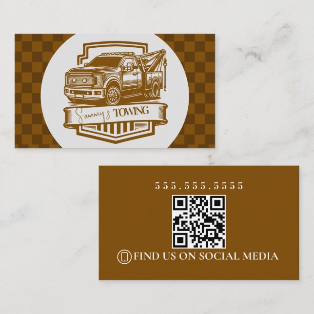 Retro Towing Services Logo QR Code Business Card (Front/Back)