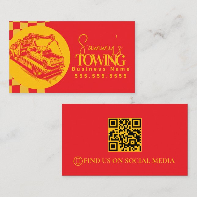 Retro Towing Services QR Code Business Card (Front/Back)