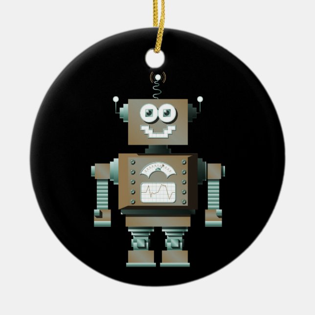 Retro Toy Robot Ornament (dk) (Front)