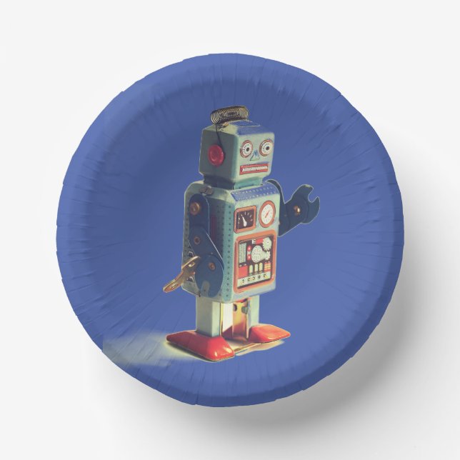 Retro Toy Robot Paper Plate Bowls (Front)