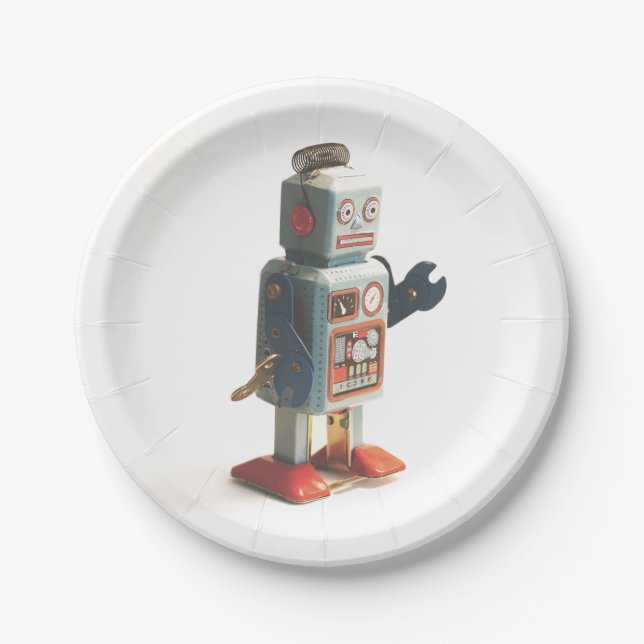 Retro Toy Robot Paper Plates (Front)