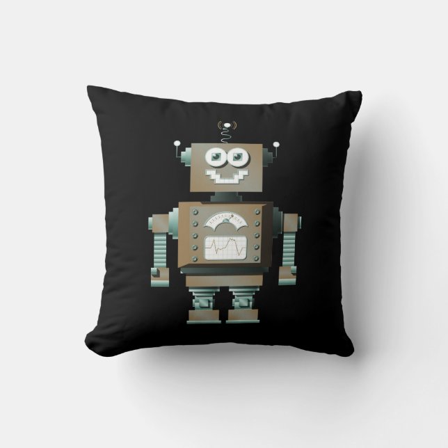 Retro Toy Robot Pillow (dk) (Front)