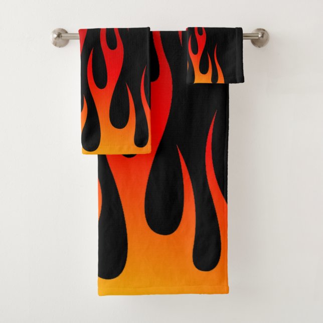Retro Traditional Hot Rod Flames Custom Racing Bath Towel Set (Insitu)