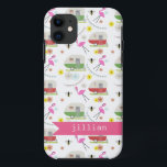 Retro Trailer & Flamingos Pattern iPhone 11 Case<br><div class="desc">This product features a pattern which incorporates illustrations of retro vintage inspired camper trailers,  pink flamingos,  bees,  and flowers.</div>