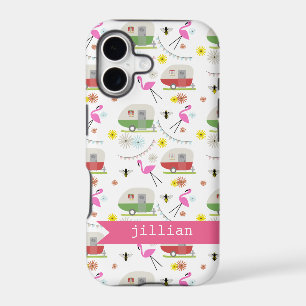 Retro Trailer & Flamingos Pattern iPhone 17 Case