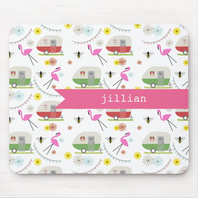 Retro Trailer & Flamingos Pattern Mouse Pad (Front)