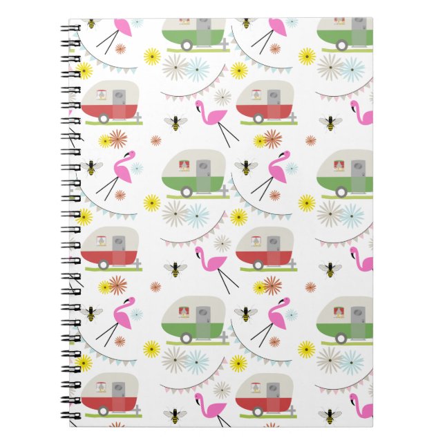 Retro Trailer & Flamingos Pattern Notebook (Front)