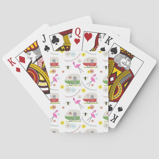 Retro Trailer & Flamingos Pattern Poker Cards (Back)