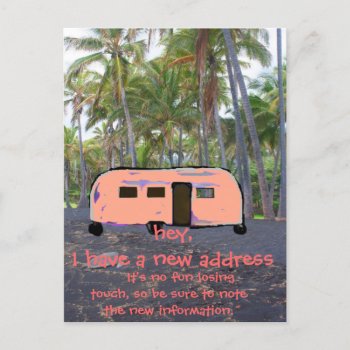 Retro Trailer Hawaiian Palm Tree New Home Announcement Postcard by Rebecca_Reeder at Zazzle