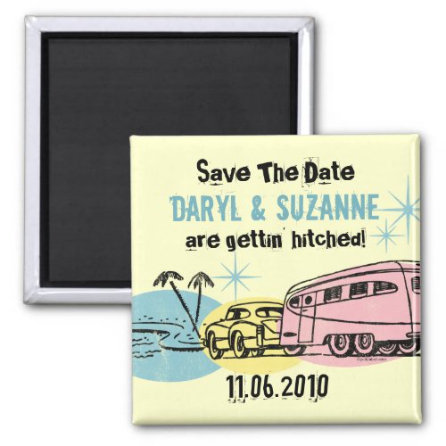 Retro Trailer Just Hitched Save The Date Magnet