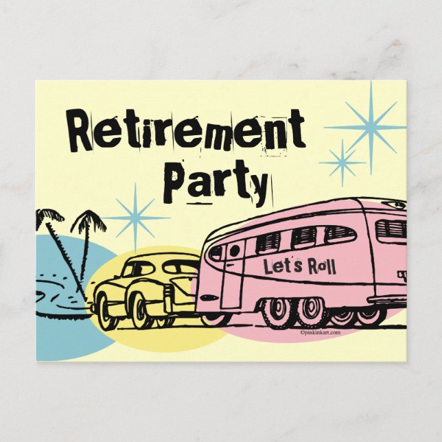 Retro Trailer Retirement Party Postcard Invitation (Front)