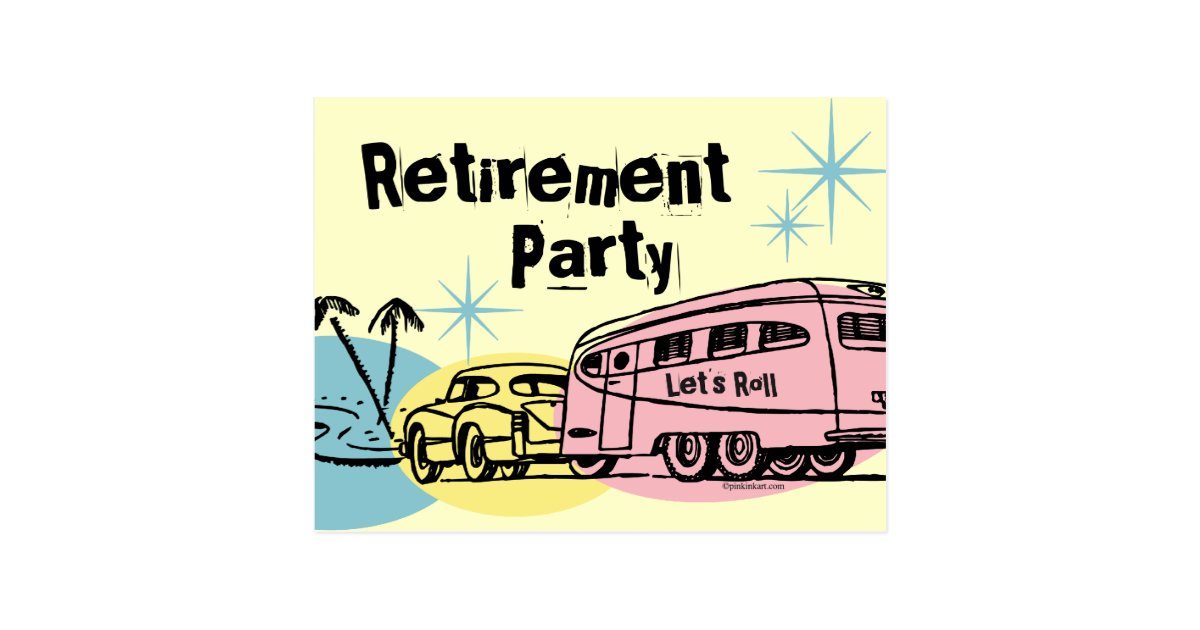 Retro Trailer Retirement Party Postcard Invitation | Zazzle