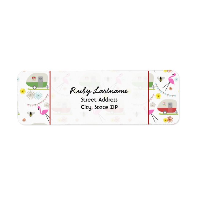Retro Trailers & Flamingos Address Label (Front)
