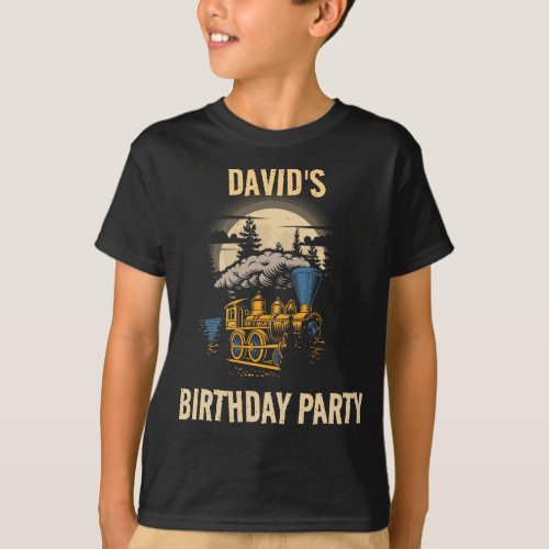 Retro train kids birthday party custom name T_Shirt