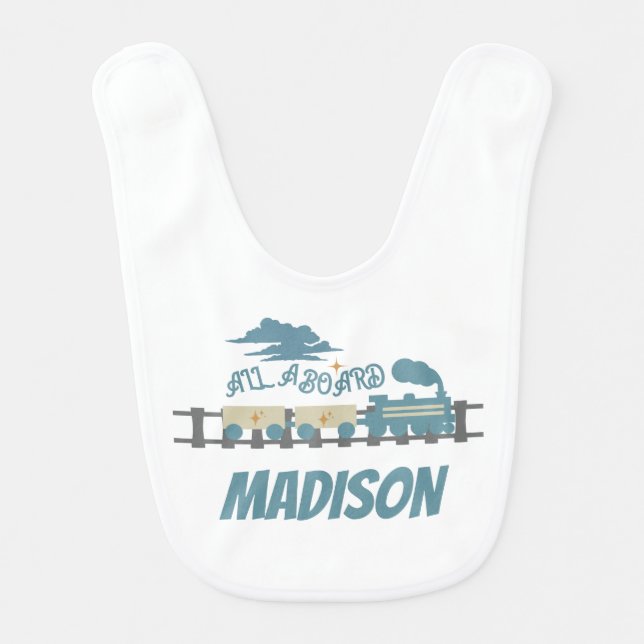 Retro Train Kids Birthday Party Earthy   Baby Bib (Front)