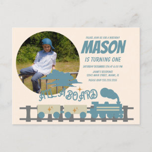 Retro Train Kids Birthday Party Earthy Photo Postcard