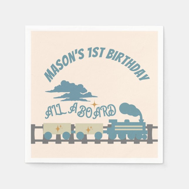 Retro Train Kids Birthday Party  Napkins (Front)