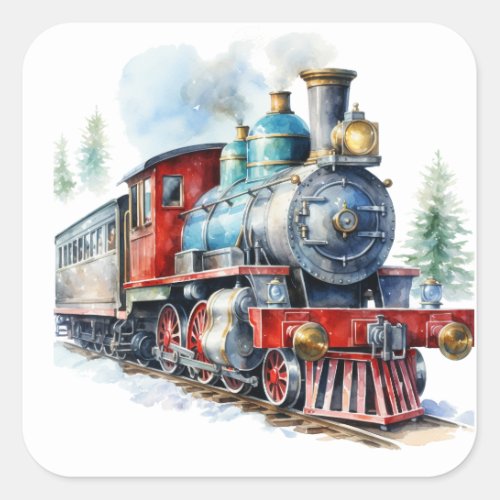 Retro Train Red Square Sticker