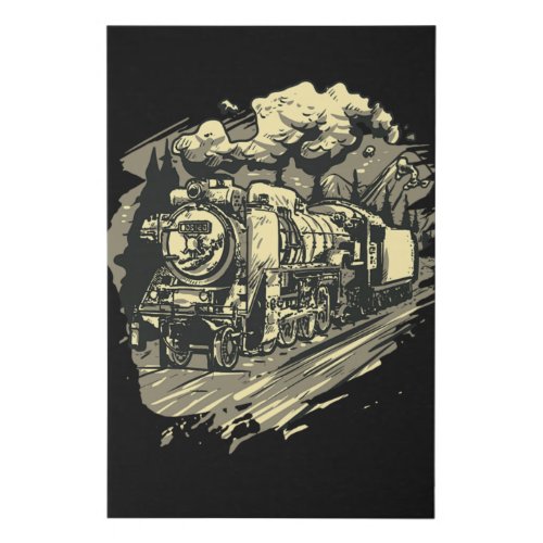 Retro Train Steam Locomotive Faux Canvas Print