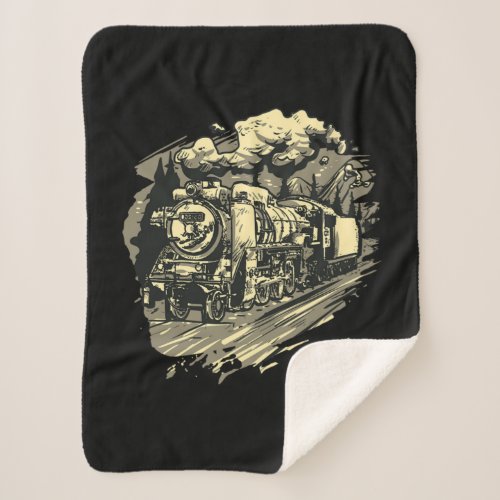 Retro Train Steam Locomotive Sherpa Blanket