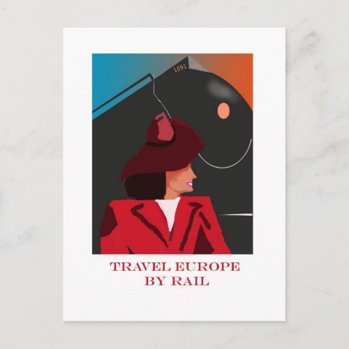 Retro Train Travel Postcard