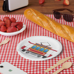 Retro Tram Illustration Paper Plates