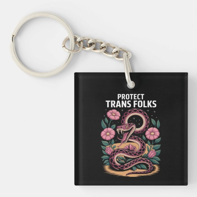 Retro Trans Pride Trans Right Protect Trans Folks Keychain (Front)