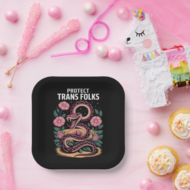 Retro Trans Pride Trans Right Protect Trans Folks Paper Plates (Party)
